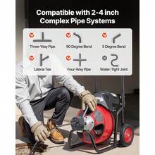 Drain Cleaner Machine 100 FT X 3/8 Inch, Auto Feed Sewer Snake Auger On Wheels, Portable Drain Cleaning Machine With 4 Cutters & Air-Activated Foot Switch For 2" To 4" Pipes - 查看 3