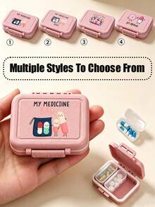 Portable Compartment Pill Box, Travel Pill Storage Box With Cartoon Pill Smiling Face Pattern, Lightweight Sealed Moisture-Proof Medical Storage Container For Pills, Vitamins, Supplements And Medicines, Perfect For Daily Use, Travel, Vacation, Family And Outdoor Emergency Use, Suitable For Families - Multicolor - View 1