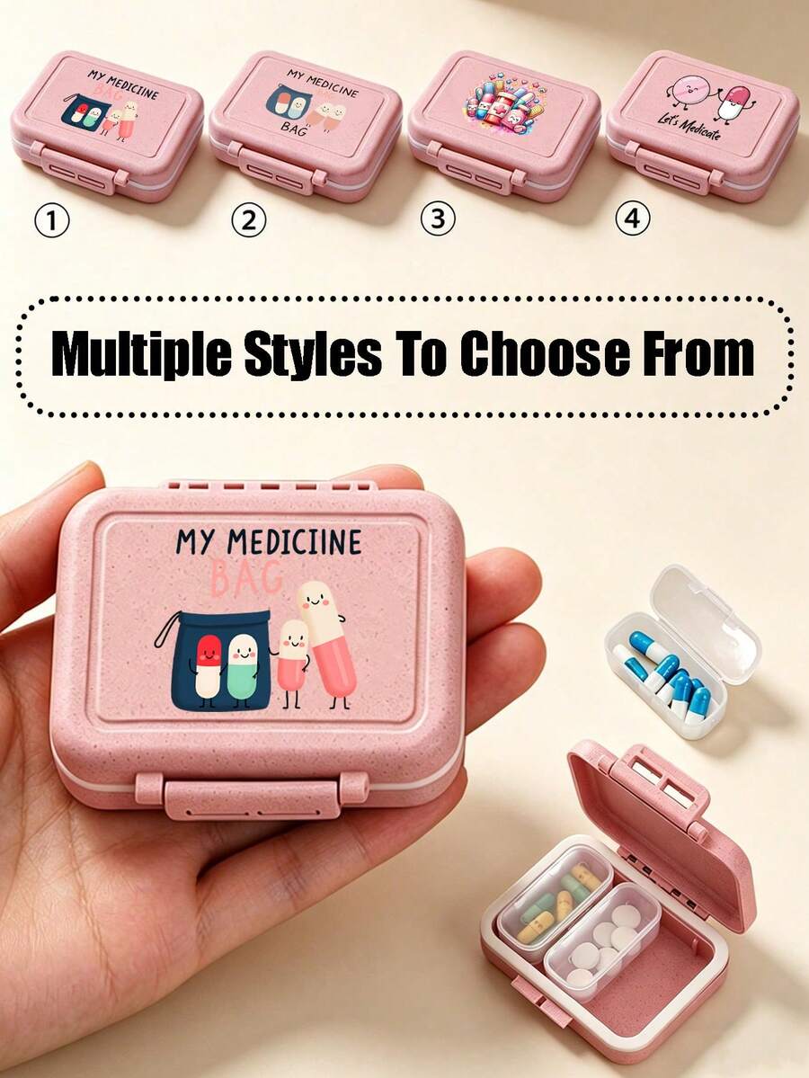Portable Compartment Pill Box, Travel Pill Storage Box With Cartoon Pill Smiling Face Pattern, Lightweight Sealed Moisture-Proof Medical Storage Container For Pills, Vitamins, Supplements And Medicines, Perfect For Daily Use, Travel, Vacation, Family And Outdoor Emergency Use, Suitable For Families - Multicolor - View 1