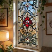 1/4pcs Vintage Geometric Floral Colorful Glass Window Privacy Film Stickers, Suitable For Living Room, Bedroom, Bathroom, Home, Wedding Decoration - Multicolor - View 12