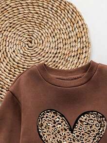 Baby Girl Cartoon Print Round Neck Long Sleeve Dress Dress - Coffee Brown - View 4