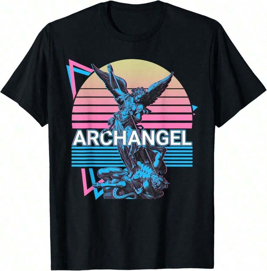 1 camiseta retro de San Miguel Arcángel, 180g, 100% algodón - Negro 2 - Ver 1