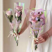 30pcs Transparent Rose Packaging Bags Flower Bouquet Plastic Bag Bouquet Wrapping Paper One Straight Bag Flower Packagin - Multicolor - View 5