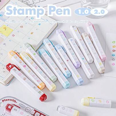 1pc Multi-Pattern Stamp Pen - Cute Diary Stamps Suitable For Journals, Memory Keeping And K-Pop Fans