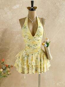 Vestido mini para mujer con estampado floral romántico para el Día de San Valentín, ideal para vacaciones, tarde de té o playa - Multicolor - Ver 5