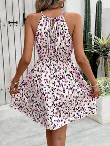 Vestido de moda para mujer sin mangas con cuello halter y estampado - Púrpura malva - Ver 2