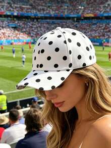 1pc Black & White Breathable Thin Baseball Cap, Unisex Outdoor Sun Protection Visor Hat, Suitable For Students And Couples As Gift, Spring/Summer,Beach,Vacation,Holiday,Travel - Black and White Polka Dots - View 4