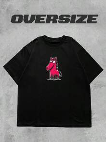 Camiseta de manga corta 100% algodón puro, con diseño de dibujos animados, linda, elegante, versátil, cómoda, holgada, moderna, de talla grande, única. - Negro - Ver 10
