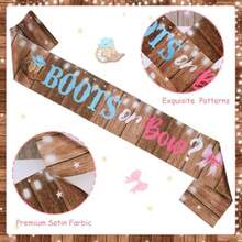 PBoots Or Bows Gender Reveal Party Favor Boots Or Bows Sash Corsage Pin Set Flower Headband Wristband For Cowboy Or Cowgirl Theme Baby Shower Party Pregnancy Photo Props Plies Gift1 - Giày bốt hay nơ? - Xem 6