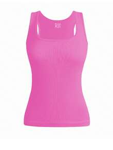 Camiseta sin mangas elástica básica para mujer, camiseta sin mangas con cuello cuadrado, camiseta informal a la moda para Fitness y Yoga, gran oferta - Rosa - Ver 5