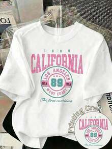 Nueva camiseta de manga corta con cuello redondo para mujeres, diseño estival, con un sencillo y moderno estampado de letras, transpirable y absorbe la sudoración.Envío exprés desde almacén local, modelo para parejas, ropa de pareja - Blanco - Ver 2