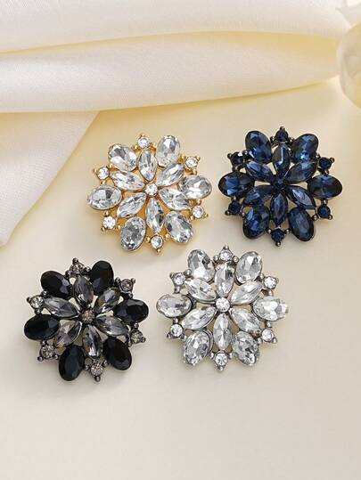 5pcs Elegant Sunflower Rhinestone Buttons, Gold/Silver Metal Decor Suitable For Women's Wedding Dresses And Party Outfits, DIY Jewelry Craft Supplies