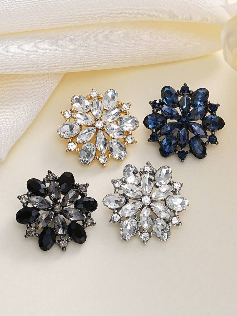 5颗优雅向日葵水钻纽扣，金/银色金属装饰，适用于女士婚纱和派对服装，DIY珠宝工艺用品