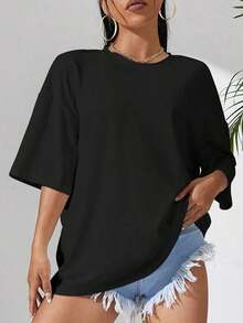 1 piezas de la camiseta de las mujeres, de moda fresco casual camiseta cuello de la tripulación con letras impresas, ropa de suéter de las mujeres para todas las estaciones (primavera, verano, otoño, invierno), traje para deportes / playa / calle / fiesta, como regalo para él / ella, amigos-180g y 100% algodón (S-3XL, Envío local) - Negro 2 - Ver 3