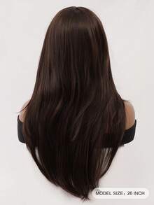 XOUJE 26 Inch Chocolate Brown Long Straight Wig With Bangs - Natural Looking Heat Resistant Synthetic Hair - Daily Wear, Party & Cosplay Fashion For Women - Brown - View 5