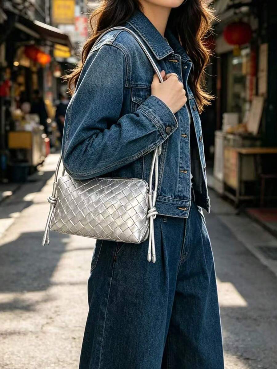 女款時尚極簡主義單肩包、手機包、貴金屬鏈條手提包,適合約會、晚餐、年輕女孩、情侶約會、商務晚餐及其他場合 - 銀色 - 查看 1