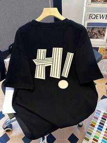1 Piece Of Women's Printed Crew Neck T-Shirt Top. Suitable For Summer Vacation, Beach, Spring, Valentine's Day, Mother's Day, And Other Occasions. Suitable For Daily Wear, Outings, Festivals, Beaches, Parties, School, Music Festivals, Holidays, Work, And Other Occasions. Casual, Black, 180g, 100% Cotton, Printed Designs. Unisex. - 黑色 - 查看 8