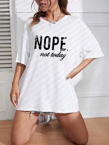 Camiseta Casual de Mujer con Estampado Gráfico "NOPE Not Today", Transpirable y Cómoda, Manga Corta, Cuello Redondo, Estampado con Frase Sarcástica, Algodón Suave, Perfecta para Uso Diario y Estilo Urbano Atrevido. - Blanco - Ver 4