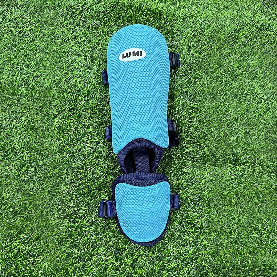 Protector de pierna ambidiestro para bateador de béisbol/sóftbol con protección reforzada de plástico para la espinilla y el pie - Azul - Ver 1