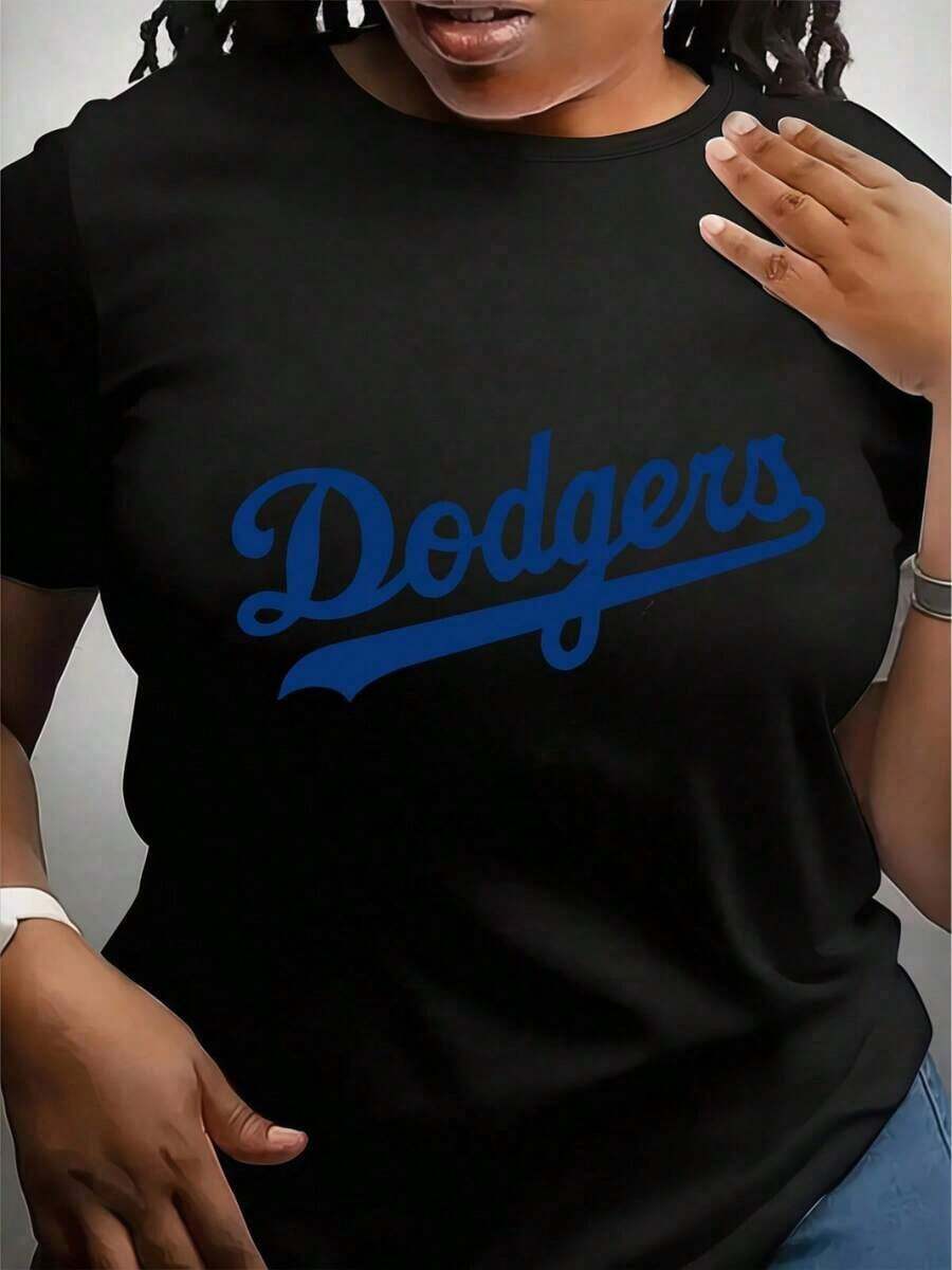 100% cotton Emblema de los Dodgers en azul intenso que celebra la herencia atemporal del béisbol y el orgullo del equipo con un atractivo urbano y relajado.Camiseta casual para mujer. - Negro - Ver 1