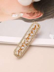 1 Stück geometrischer Wassertropfen Faux Zirkonia Clip-On Haarschmuck, elegant & charmant für Frauen - Gold - Übersicht 4