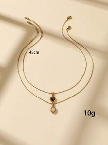 1pc Stainless Steel Golden Round Pendant Necklace, Inlaid With Tiger Eye And White Gemstones, Available In Preferred Colors, Suitable For Women's Daily Decoration Or Gift - Small Round - View 4