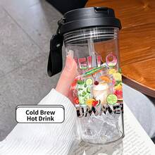1個/5個 500ml「Hello Summer」主題塑膠杯，附吸管、掛繩與防漏蓋，透明冰咖啡杯，印有清新熱帶飲料與水果圖案，適合夏季日常使用，是海灘愛好者與女孩的絕佳禮物 - 多色-飲品summer - 查看 5