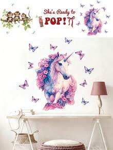 Watercolor Pink Unicorn & Butterfly Wall Stickers, Peel And Stick Wallpaper, She's Ready To POP! Wall Decal For Baby Nursery, Baby Shower Decorations, Gender Reveal Party Supplies, Baptism, Room Decor For Girls, Boys Room Decor, Cute Room Decor, Toddler Room Decor, Kids Bedroom, Girls Bedroom Stuff, Boys Room Stuff, Baby Girl Room Decor - Multicolor - View 10