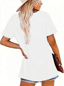 Camiseta de moda de mariposa de talla grande para mujeres, cuello de tripulación casual, parte superior de punto de poliéster con ligero estiramiento, comodidad para todas las estaciones - Blanco - Ver 3