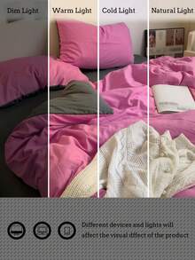 New Solid Color Patchwork Nordic Style Simple Polyester Duvet Cover 3 Pieces Set - Hot Pink - View 8
