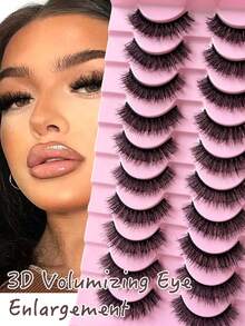 10 Pairs 2026 MZ03 Natural Curled False Eyelashes, Long-Lasting Lightweight, Beginner-Friendly, Create Cartoon-Like Eyes - Black - View 3