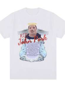 playeras de mujerR.I.P John Pork Funny Humor Pig Meme T Shirt Men Women Fashion Vintage T-shirts Cotton Comfort Oversized Short Sleeve T Shirts - Blanco - Ver 1