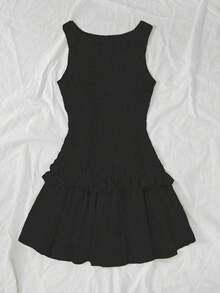 Vestido corto con volantes color albaricoque - Negro - Ver 4