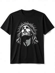 Inspirational T-Shirt Featuring An Image Of Christ Wearing A Crown Of Thorns, Perfect For Both Men And Women, Made From 100% Cotton, Available In Sizes S To XXXL. Loose And Comfortable For Summer. - Back - View 1