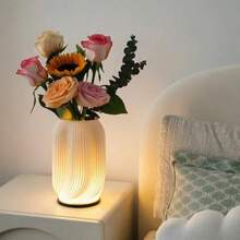 3D Printed LED Decorative Vase Lamp, USB Powered/3 Color Temperatures Dimmable, Suitable For Room, Office Desk, Living Room, Exhibition Hall, Multi-Scenario Lighting Decoration + Flower Arrangement, Plant Decor/Gift - Simple Style a - View 6
