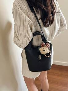 1pc Fashion Versatile Women's Handbag, PU Material Solid Color Retro Crossbody Bag, With Inner Pouch, Adjustable Strap, Suitable For Young Women - Commuting, Shopping, Classroom, Dating, Ladies Gift, Office, Work, Travel - Black - View 5