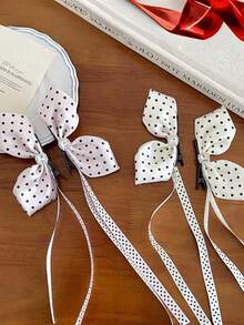 2pcs Girls' Sweet Princess Style Polka Dot 3D Bow Bangs Side Hair Clips - White - View 4