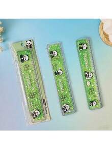 1pc Cute & Unique Panda Liquid Quicksand Ruler, High Quality 20cm Straight Ruler, Student Exam Stationery, Color Not Specified - Panda Ruler - View 4