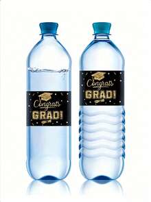 10/20Pcs Pegatinas para Botellas de Agua de Graduación, Etiquetas Envolventes para Botellas de Agua Negro y Dorado, Etiquetas para Botellas de Agua de Regalo para Fiesta de Graduación Universitaria Escolar, Pegatinas Temáticas de Graduación para Botellas de Agua para Decoración de Envoltorio de Regalo de Botellas de Agua de Fiesta de Graduación - oro negro - Ver 2