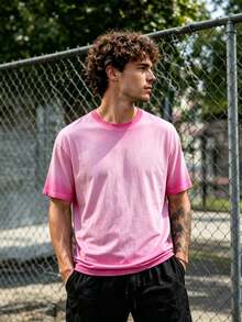 230g Thickened Gradient Pink Washed Distressed Oversized Pure Cotton Short-Sleeve T-Shirt, Unisex Street/Hip Hop/Punk/Harajuku Style, Great Gift For Boyfriend Or Girlfriend DG013 - Hot Pink - View 4