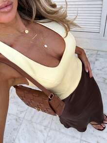Solid Color Casual Romantic Summer Sexy Backless Halter Neck Tank Top Vacation Beach Home Casual Top For Woman, Yellow Top, Summer Holiday Outfits - Yellow - View 2