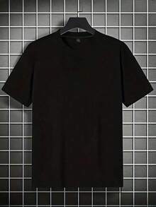 Camiseta de manga corta para hombre de verano, 100% poliéster, estilo versátil, ajuste amplio, peso 180 gramos, 1 pieza - Negro - Ver 3