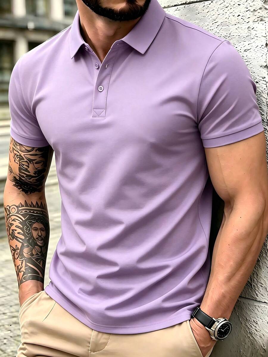 Kemeja Polo Pria Musim Panas Bahan Ringan | Atasan Berkerah Lengan Pendek Warna Polos Pas Badan, Cocok Untuk Sehari-hari, Bepergian, Kantor, Olahraga Ringan, dan Pakaian Pantai