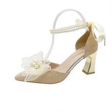 Women Flats - 5cm Chunky Gold Heel - View 12