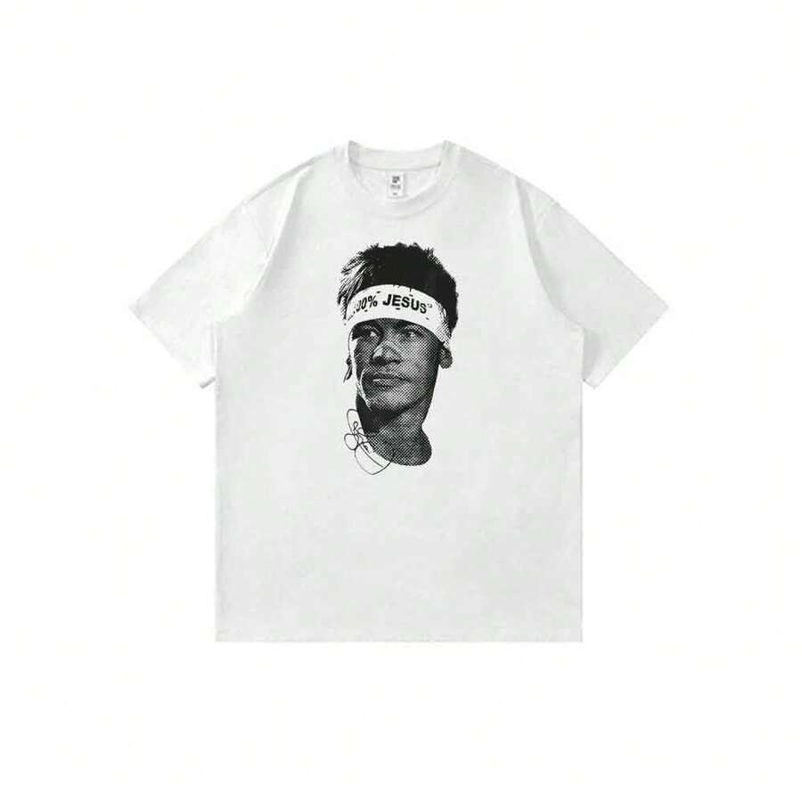 Camiseta unisex con estampado de personaje de anime y diadema de Andre Agassi, cuello redondo, estilo casual y urbano. - Blanco - Ver 1