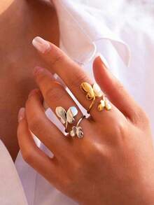 Bộ 2 nhẫn hình bướm hai tông màu mạ vàng 18K, nhẫn thép không gỉ dành cho nữ, trang sức phong cách tự nhiên, trang sức phương Tây, ít gây dị ứng, phù hợp với phong cách Y2K & Streetwear, đeo hàng ngày. - Nhiều màu - Xem 5
