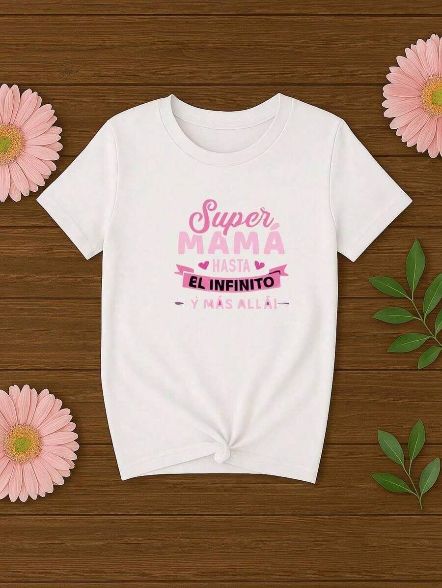 Playera casual de poliéster para mujer con estampado gráfico de mama , camiseta de punto de manga corta con cuello redondo para primavera y verano Blusas Bonito 100% Cotton - Blanco - Ver 1