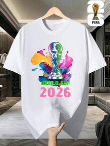 1 pieza, Copa Mundial 2026 USA-Canadá-México, tela 100% algodón, camiseta de manga corta de fútbol para hombre y mujer, estampado de estilo urbano, camiseta divertida de manga corta, camiseta versátil de cuello redondo para hombre, ropa de vacaciones, ropa para exteriores, regalo para fanáticos. - Blanco - Ver 12