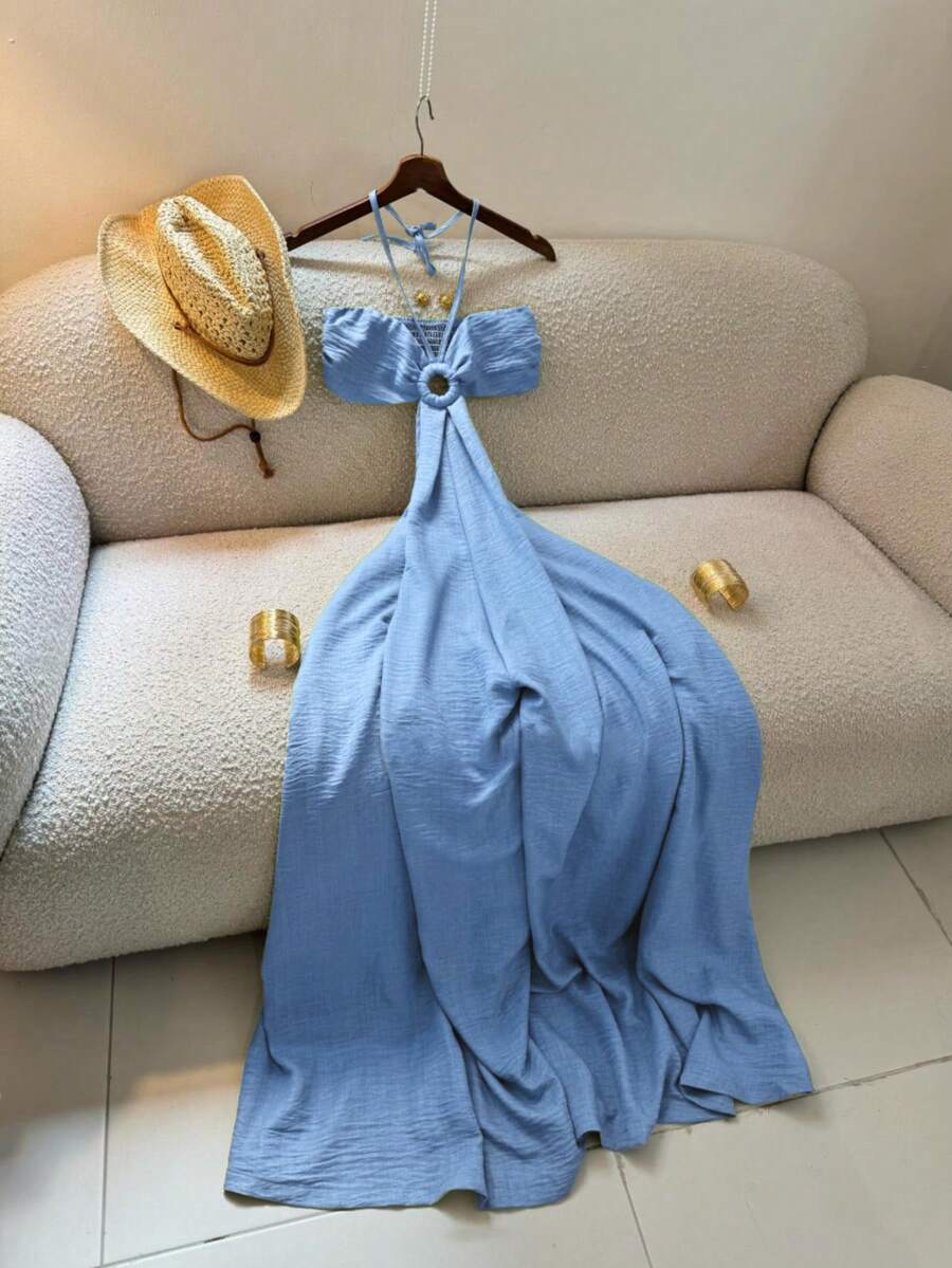 Đầm midi phong cách nghỉ mát dành cho nữ, đầm hai dây hở lưng in họa tiết, thích hợp cho mùa hè. - Rửa nhẹ - Xem 1