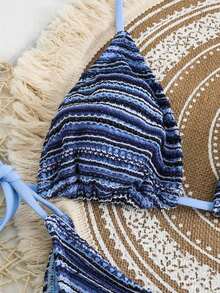 Swim Vcay Set de 3 piezas de cubrecosturas de crochet con cordón estilo boho para bikini - Azul - Ver 5